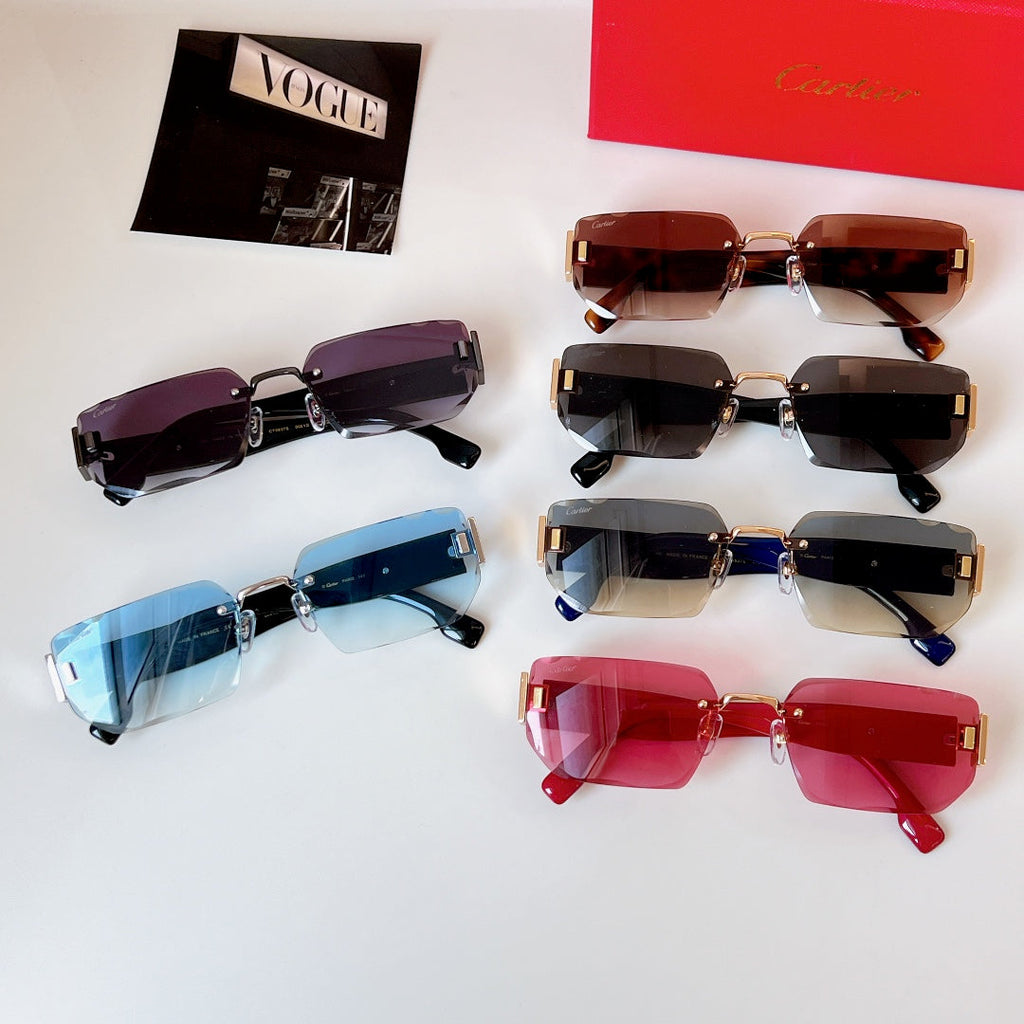 CARTIER PANTHÈRE RIMLESS RECTANGULAR FRAME SUNGLASSES CT0637S IN METAL