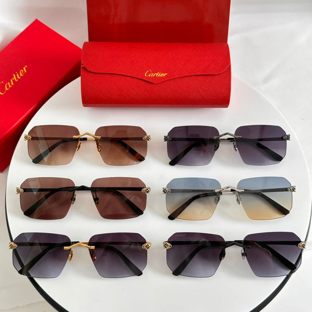CARTIER PANTHÈRE RIMLESS SQUARE FRAME SUNGLASSES CT0503S IN METAL