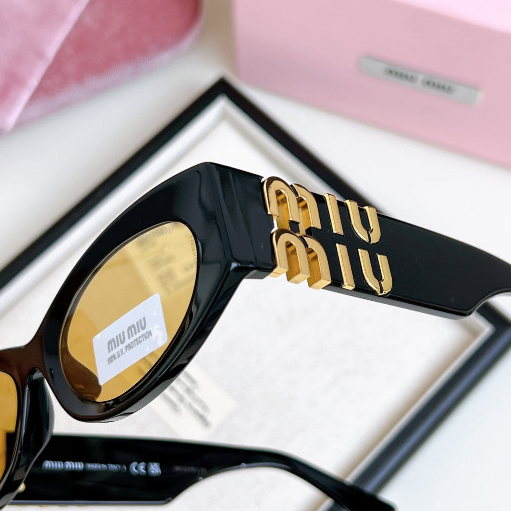 MIU MIU LOGO SMU 11WS SUNGLASSES 575894 IN BLACK ACETATE BROWN LENS
