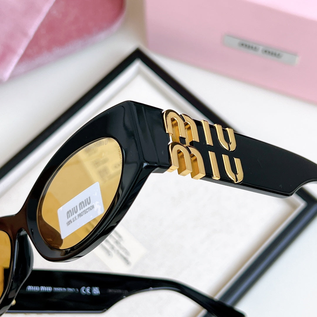 MIU MIU LOGO SMU 11WS SUNGLASSES 575894 IN BLACK ACETATE BROWN LENS