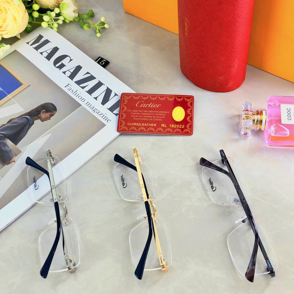 CARTIER PANTHÈRE RIMLESS RECTANGULAR FRAME SUNGLASSES 573230 IN METAL