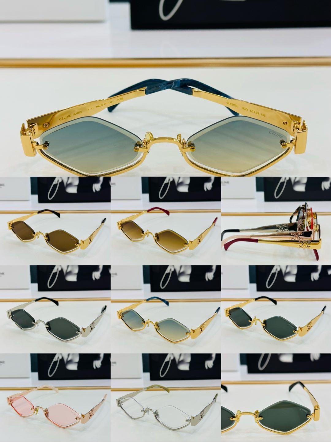 CELINE TRIOMPHE SEMI RIMLESS SUNGLASSES CL42117U IN METAL OCTAGON LENSES