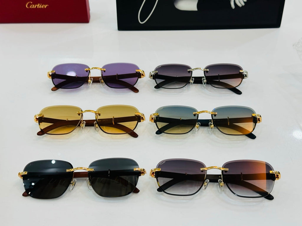 CARTIER RIMLESS SQUARE FRAME SUNGLASSES CT0605S IN METAL AND WOODEN