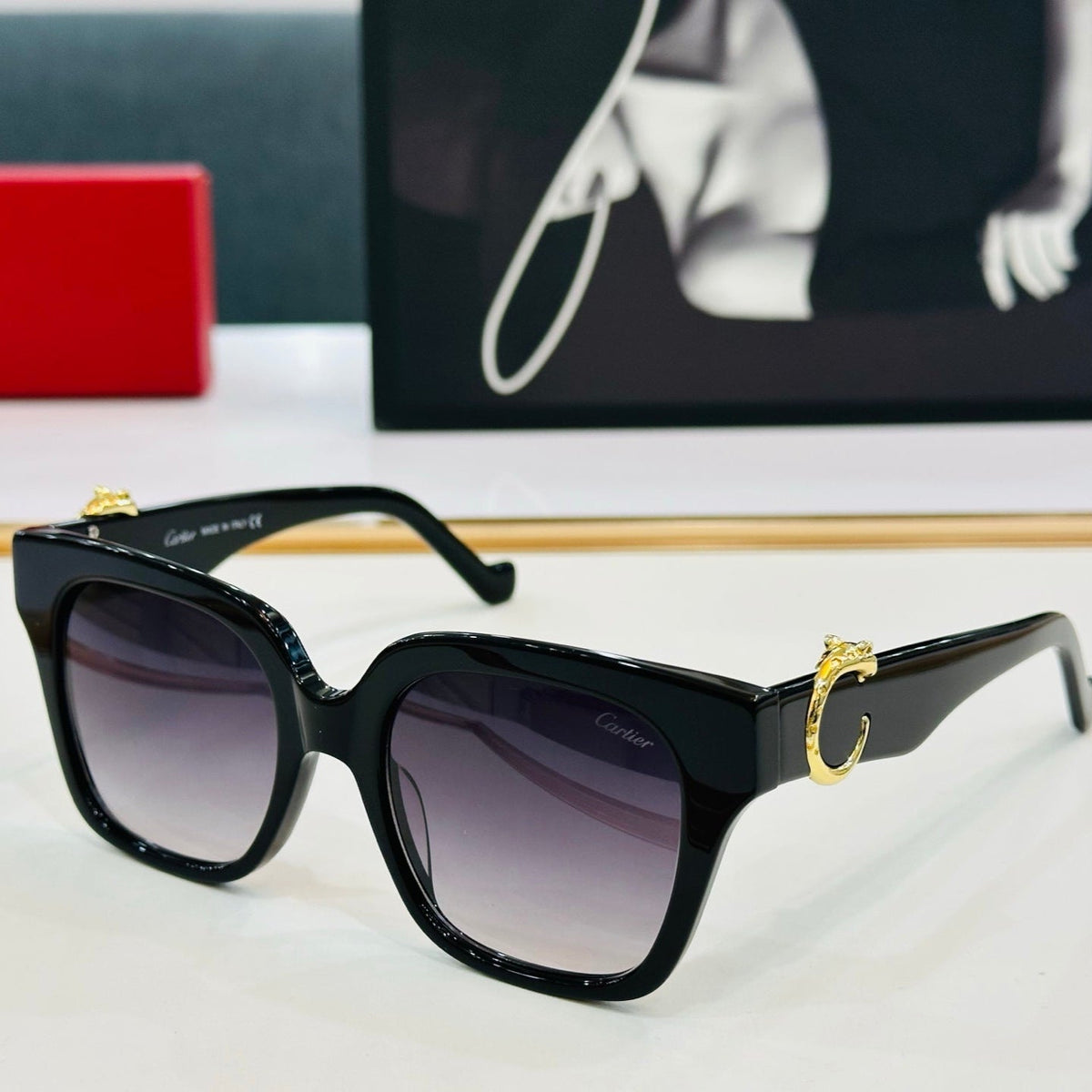 CARTIER PANTHÈRE SQUARE FRAME SUNGLASSES 575857 IN ACETATE