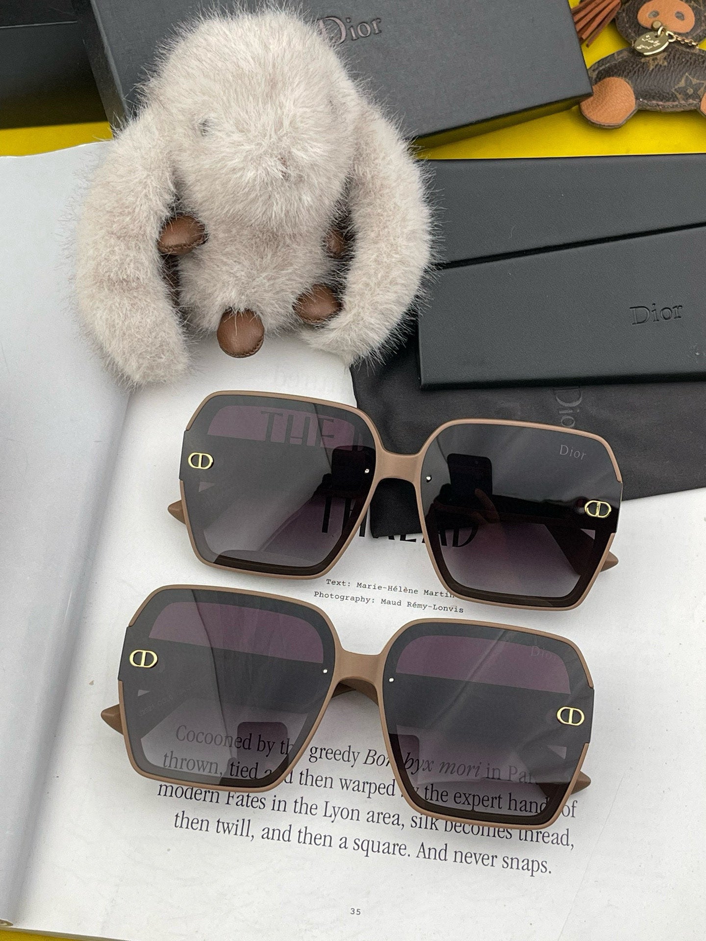 DIOR MONTAIGNE SQUARE SUNGLASSES D1292 IN LIGHT BROWN ACETATE