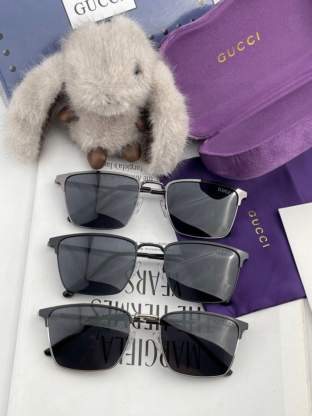GUCCI RECTANGULAR FRAME SUNGLASSES G3370 IN ACETATE AND METAL