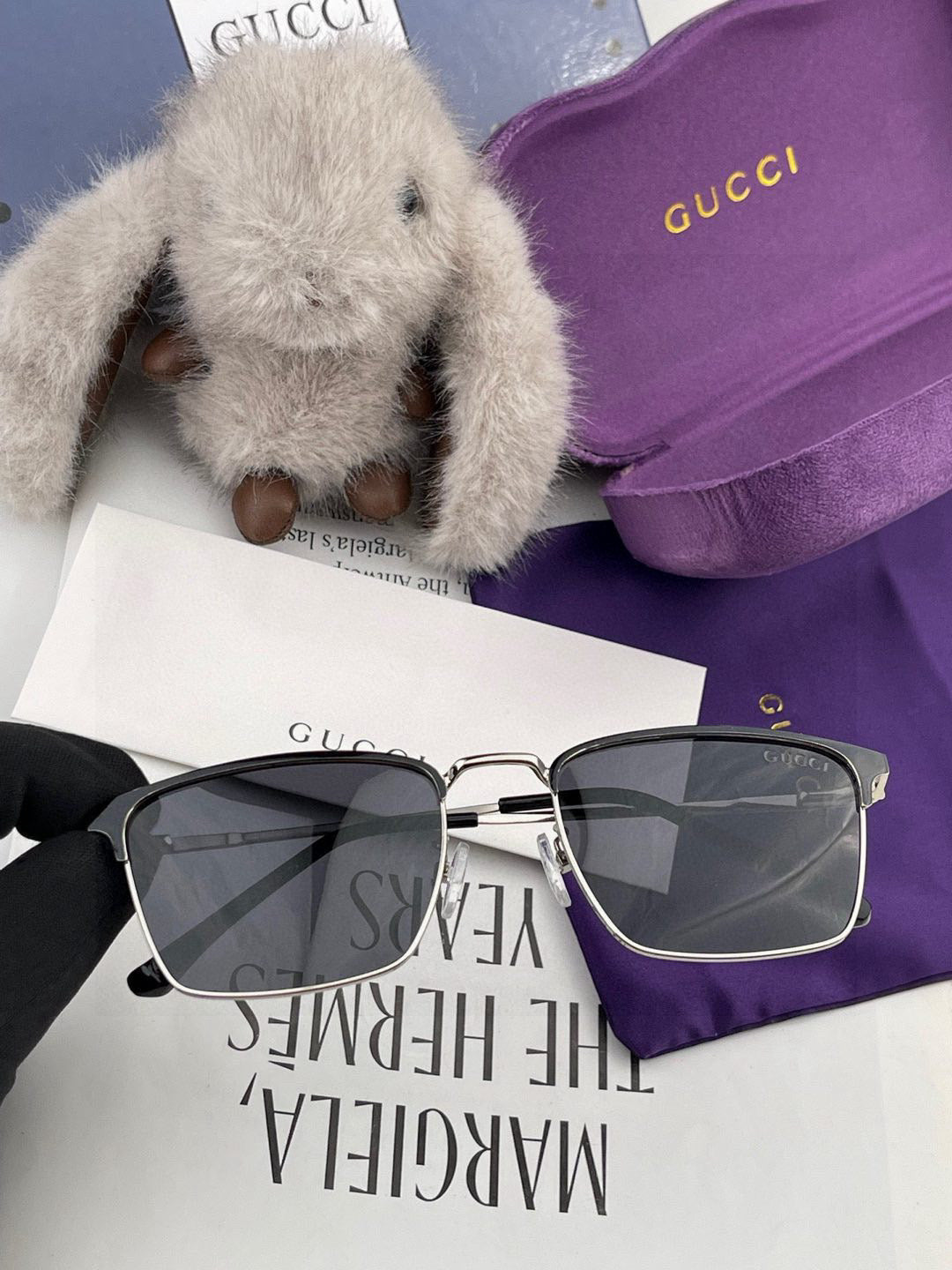 GUCCI RECTANGULAR FRAME SUNGLASSES G3370 IN ACETATE AND METAL