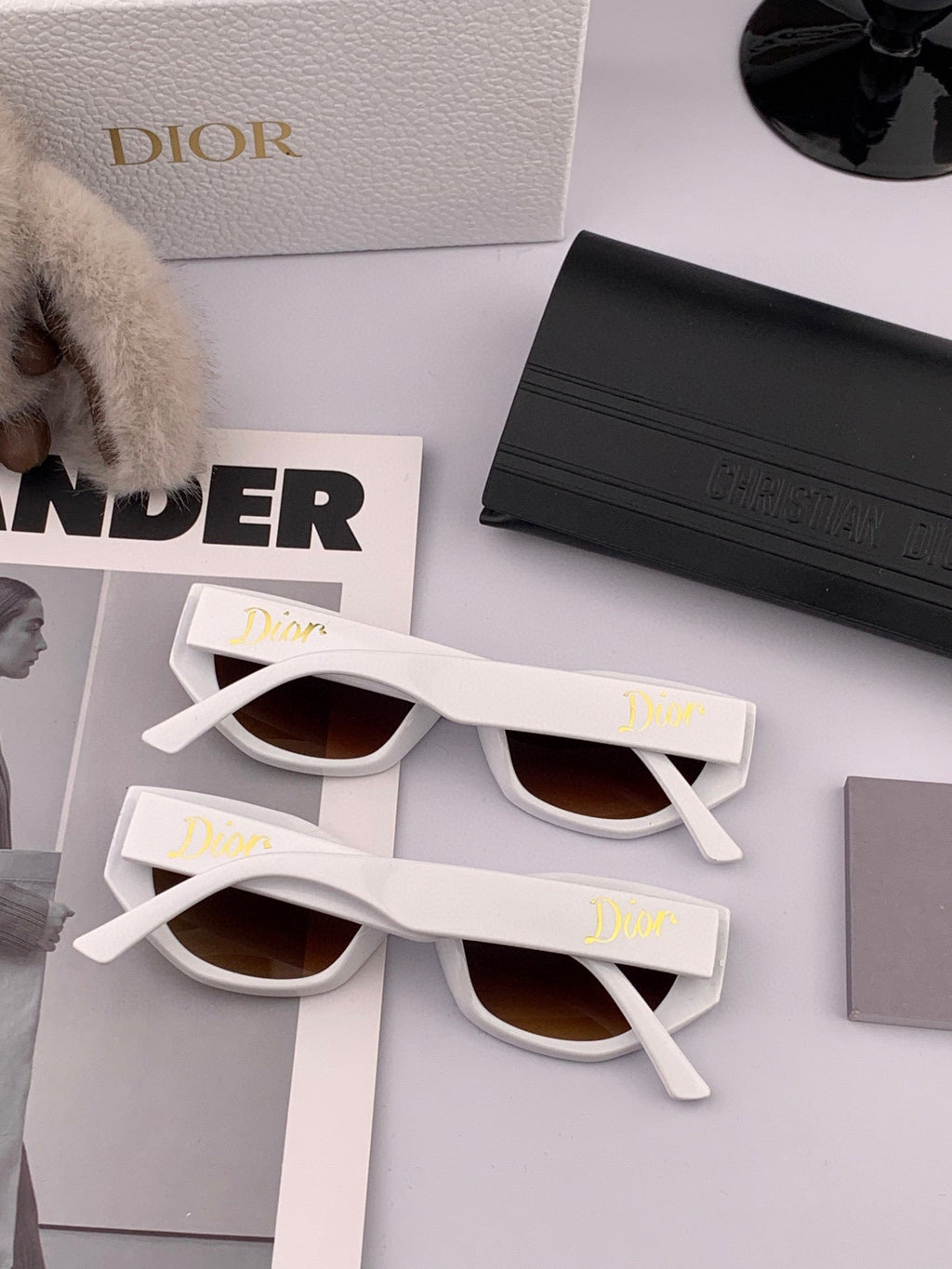 DIOR MONTAIGNE SUNGLASSES D8620 IN WHITE ACETATE BROWN LENSES