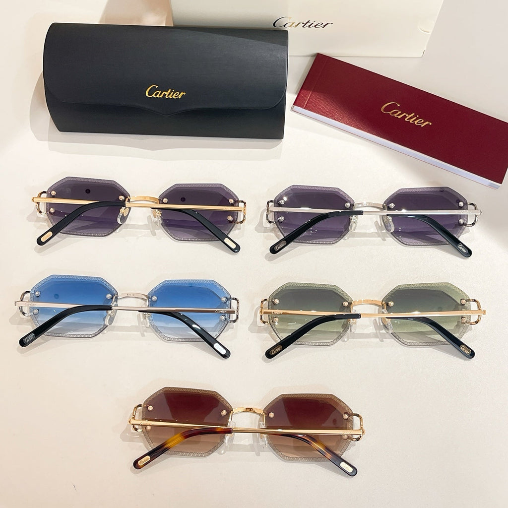 CARTIER RIMLESS GEOMETRIC FRAME SUNGLASSES CT0092O IN METAL