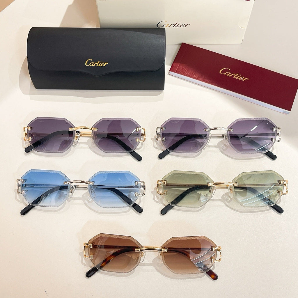 CARTIER RIMLESS GEOMETRIC FRAME SUNGLASSES CT0092O IN METAL