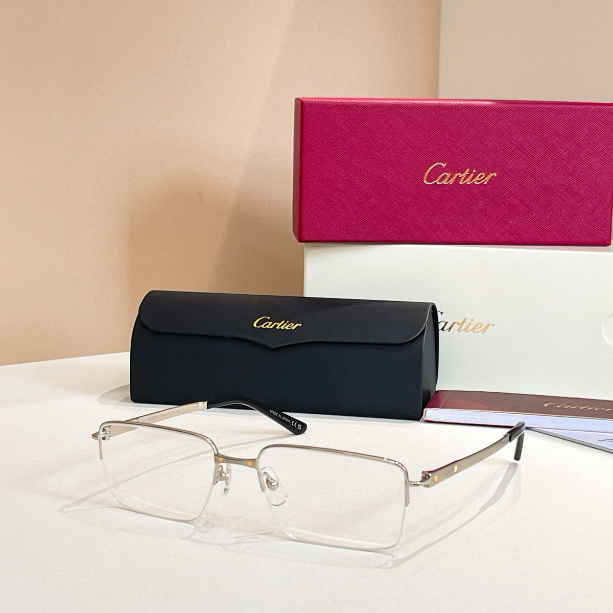 CARTIER SANTOSSEMI RIMLESS RECTANGULAR FRAME SUNGLASSES CT0554O IN METAL