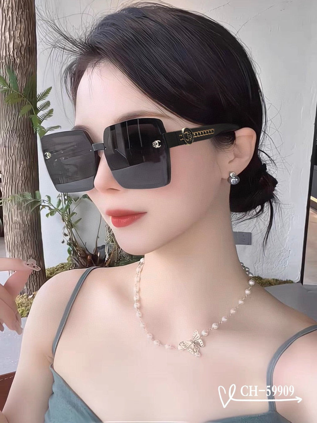 CHANEL SQUARE SUNGLASSES 59909 IN BLACK TR FRAME WITH RESIN LENSES