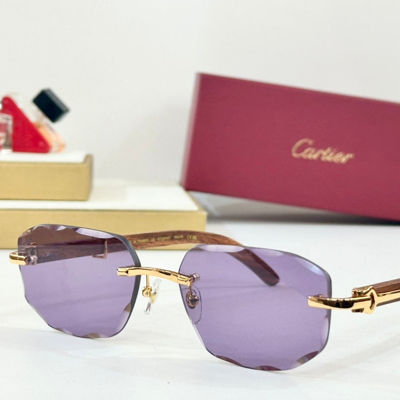 CARTIER GEOMETRIC FRAME SUNGLASSES CT0606S IN METAL AND WOODEN