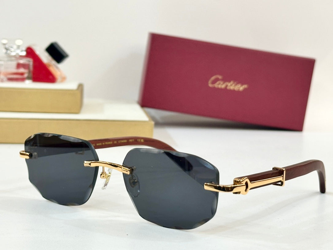 CARTIER GEOMETRIC FRAME SUNGLASSES CT0606S IN METAL AND WOODEN