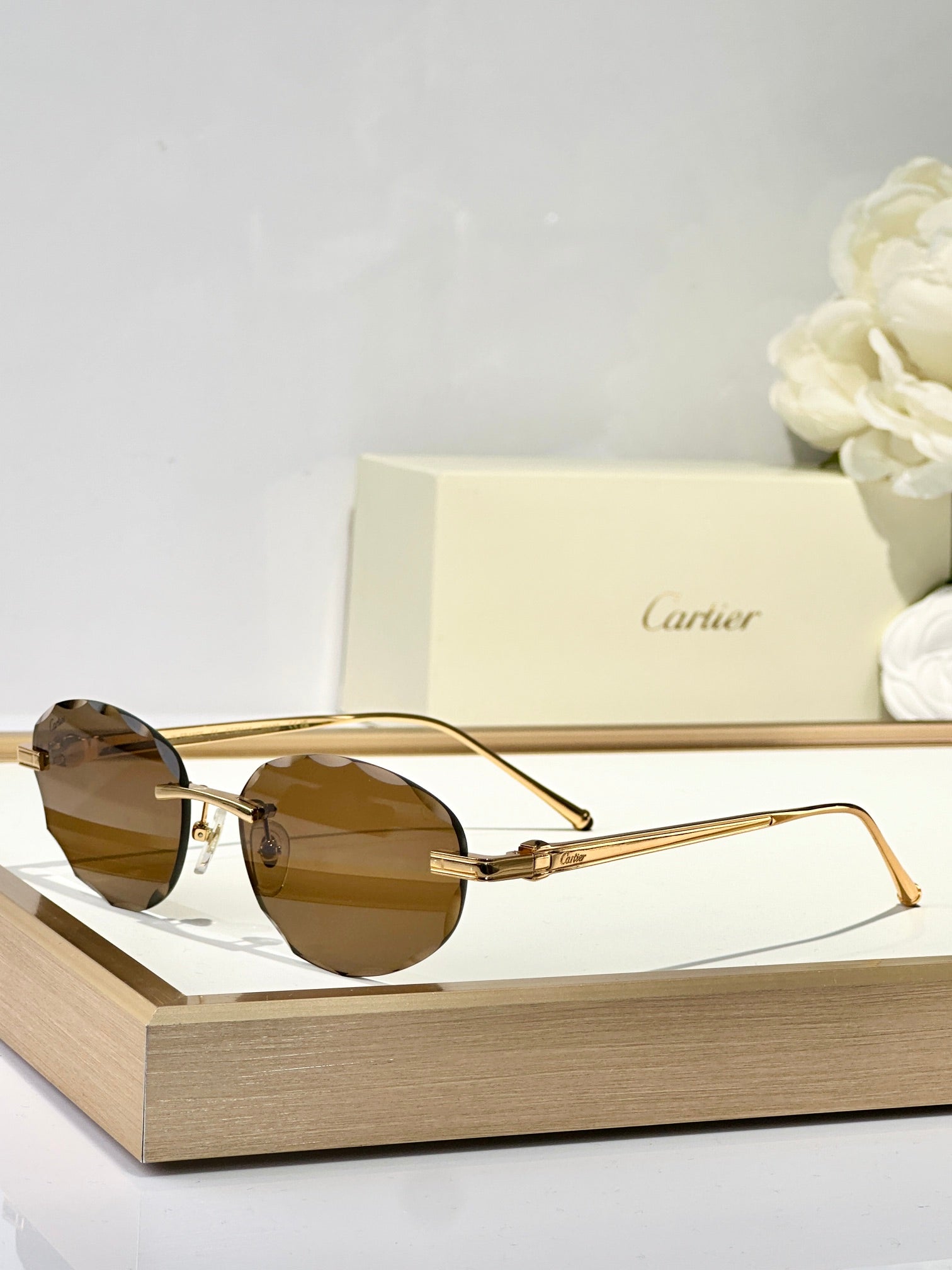 CARTIER RIMLESS ROUND FRAME SUNGLASSES CT0611S IN METAL