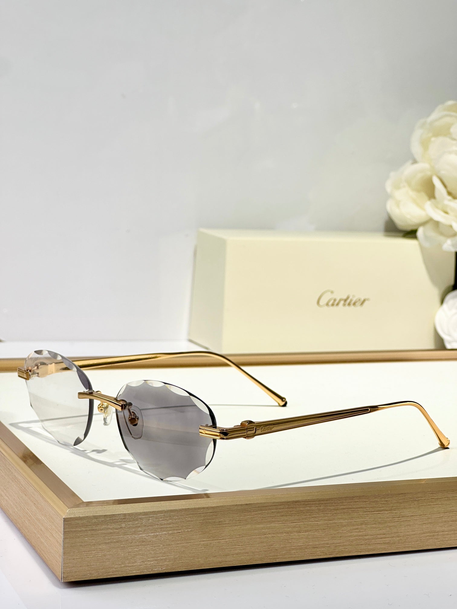 CARTIER RIMLESS ROUND FRAME SUNGLASSES CT0611S IN METAL