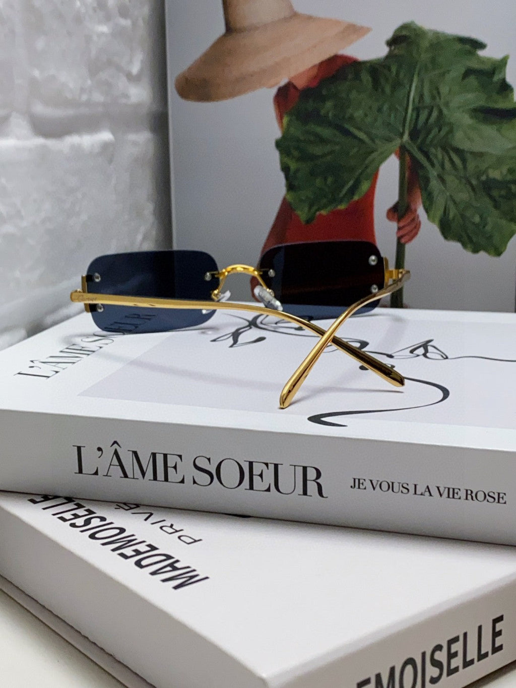 CARTIER SANTOS RIMLESS RECTANGULAR FRAME SUNGLASSES 562068 IN METAL
