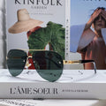 LOUIS VUITTON PILOT SUNGLASSES 582589 IN GOLD METAL DARK GREEN LENSES