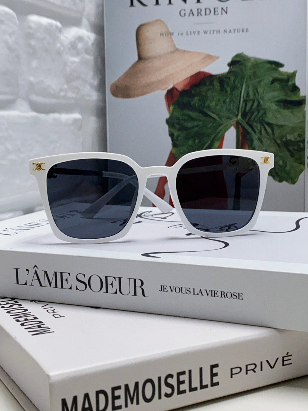 CELINE TRIOMPHE SUNGLASSES 497817 IN WHITE METAL BLACK LENSES