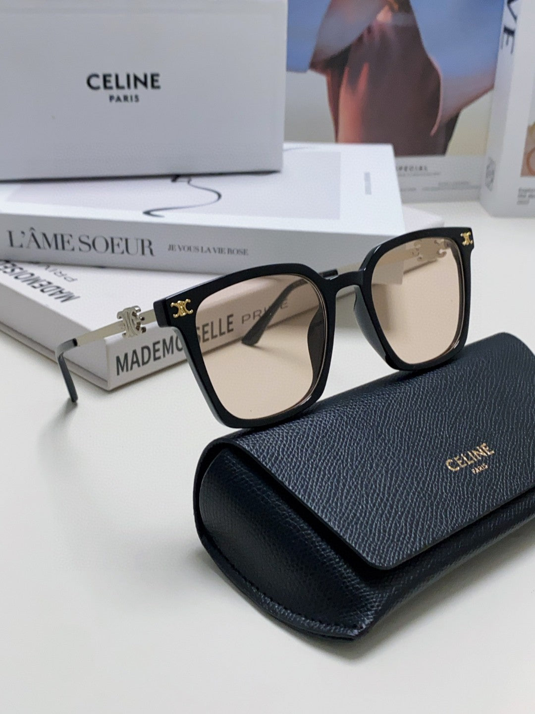 CELINE TRIOMPHE SUNGLASSES 497818 IN SILVER METAL LIGHT BROWN LENSES