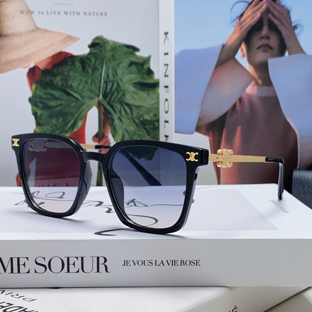 CELINE TRIOMPHE SUNGLASSES 497819 IN GOLD METAL BLACK SMOKE LENSES