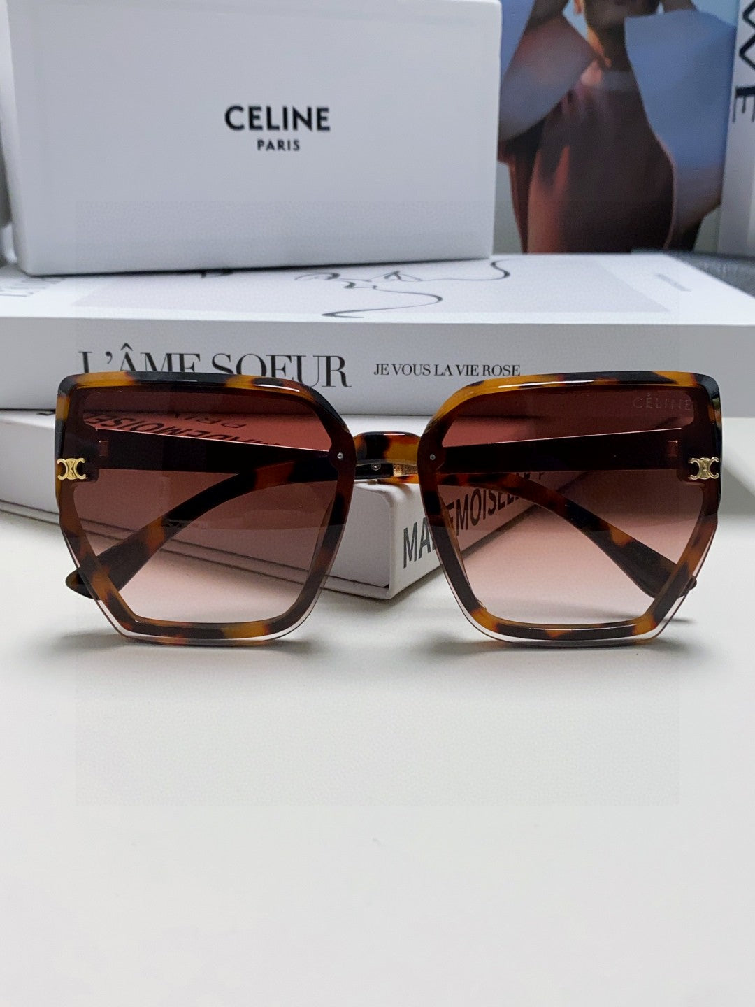 CELINE TRIOMPHE SUNGLASSES 497830 IN HAVANA ACETATE EMBOSSED LOGO