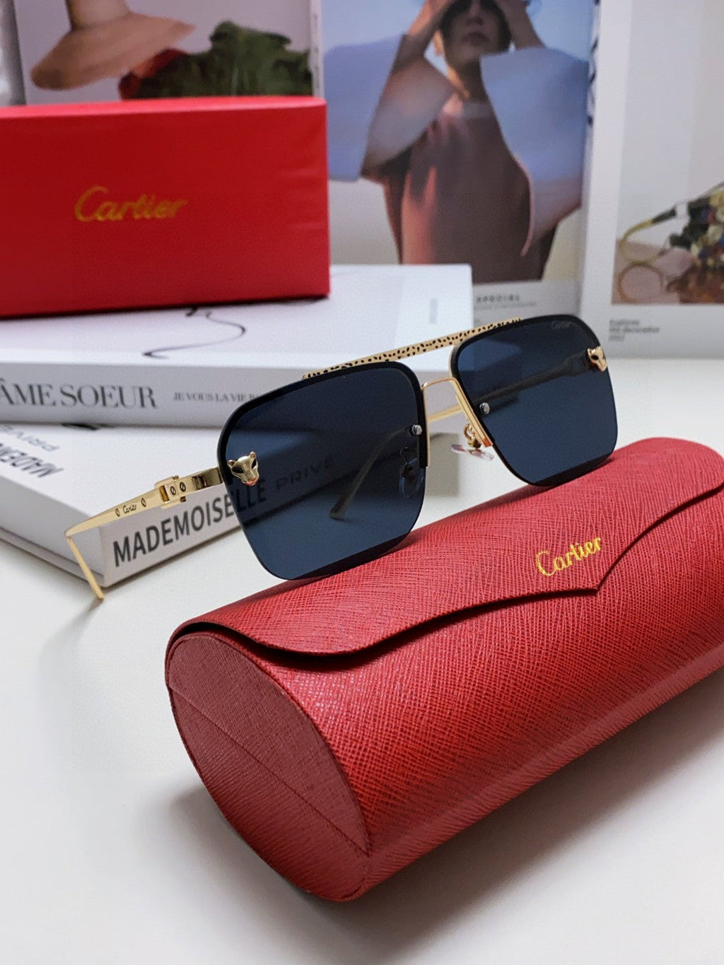 CARTIER PANTHÈRE SQUARE FRAME SUNGLASSES 543534 IN METAL