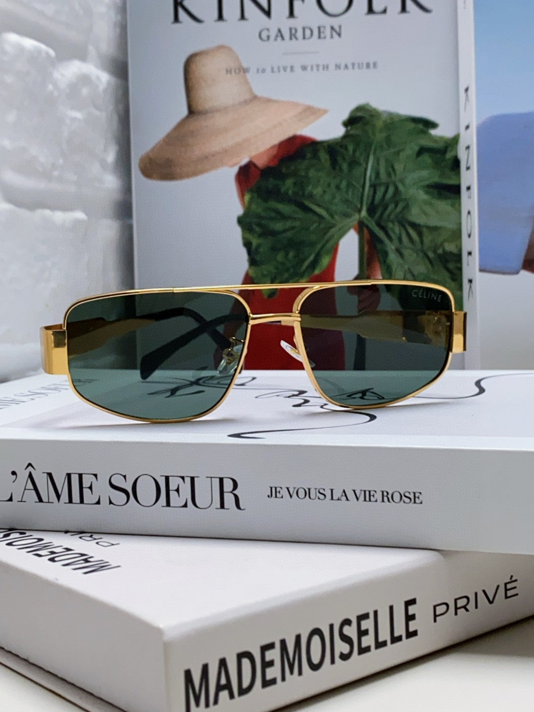 CELINE TRIOMPHE SUNGLASSES 512997 IN GOLD METAL BLUE LENSES
