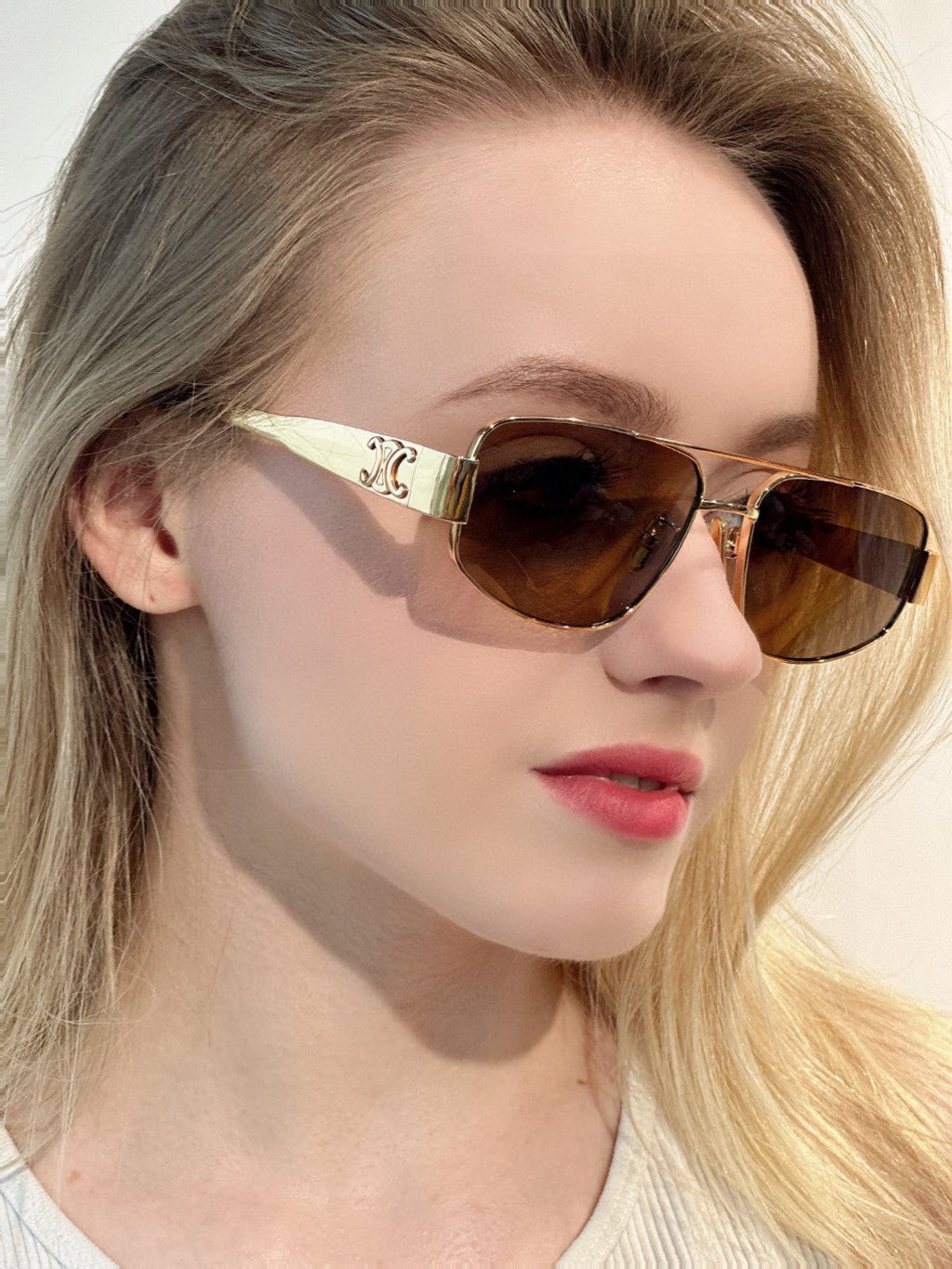 CELINE TRIOMPHE SUNGLASSES 512998 IN GOLD METAL BROWN LENSES
