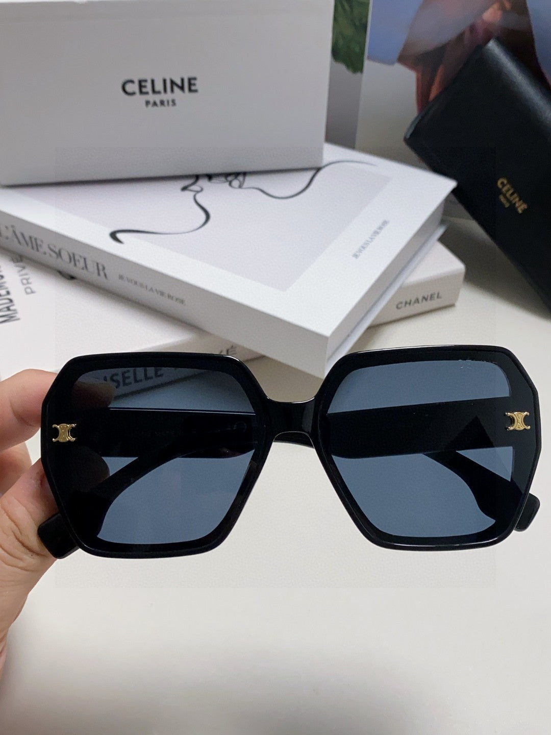 CELINE TRIOMPHE SUNGLASSES 552772 IN BLACK ACETATE