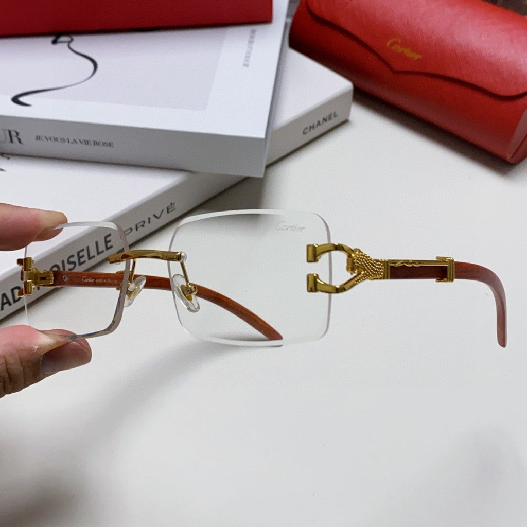 CARTIER PANTHÈRE RECTANGULAR FRAME SUNGLASSES 555891 IN METAL AND WOODEN
