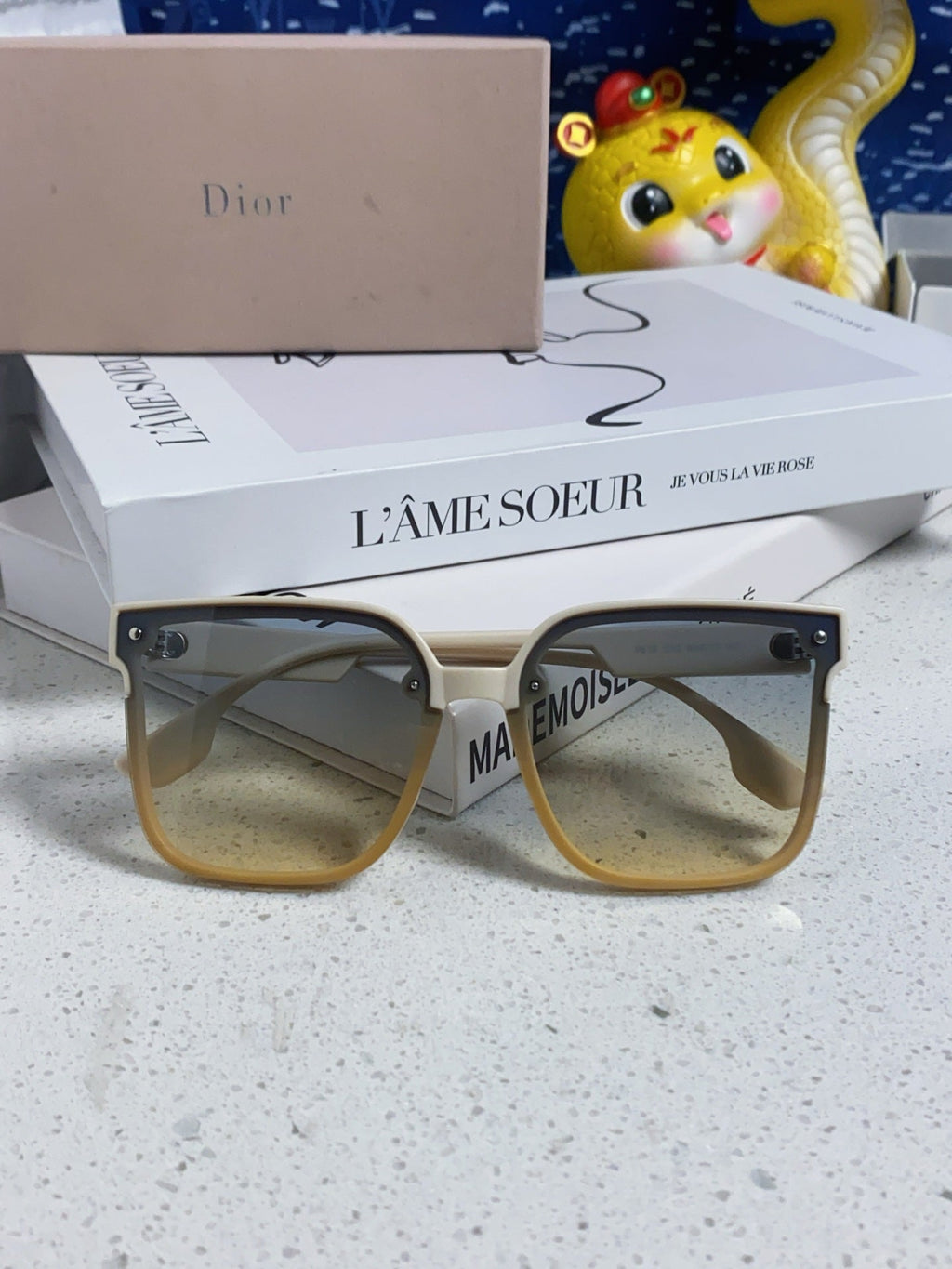 DIOR MONTAIGNE SUNGLASSES 560858 IN IVORY ACETATE GREY YELLOW SMOKE LENSES
