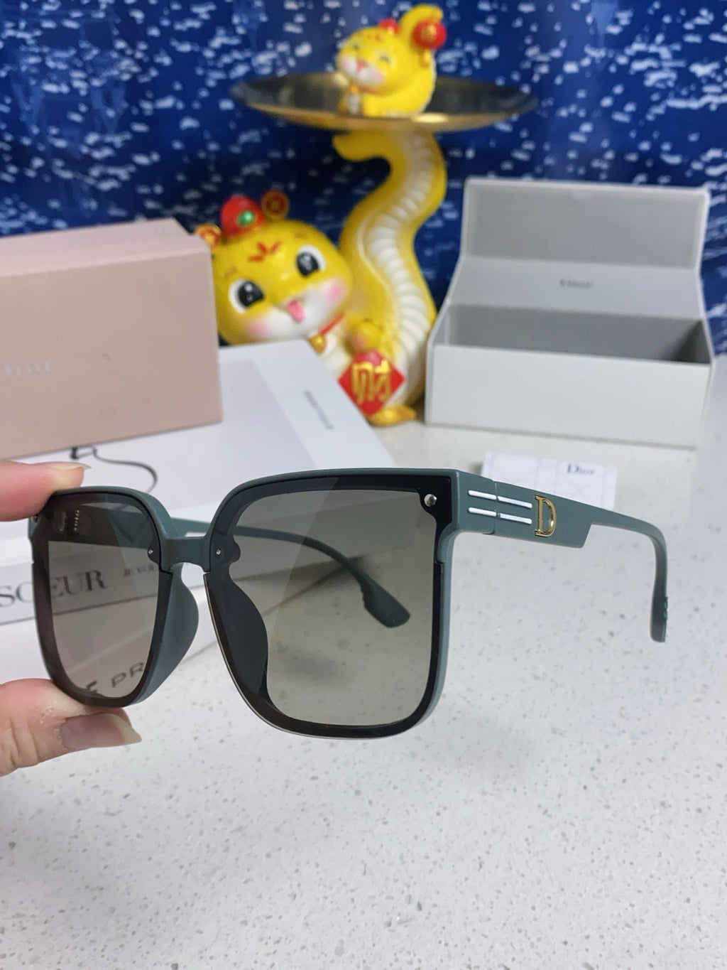 DIOR MONTAIGNE SUNGLASSES 560860 IN TAN GREEN ACETATE