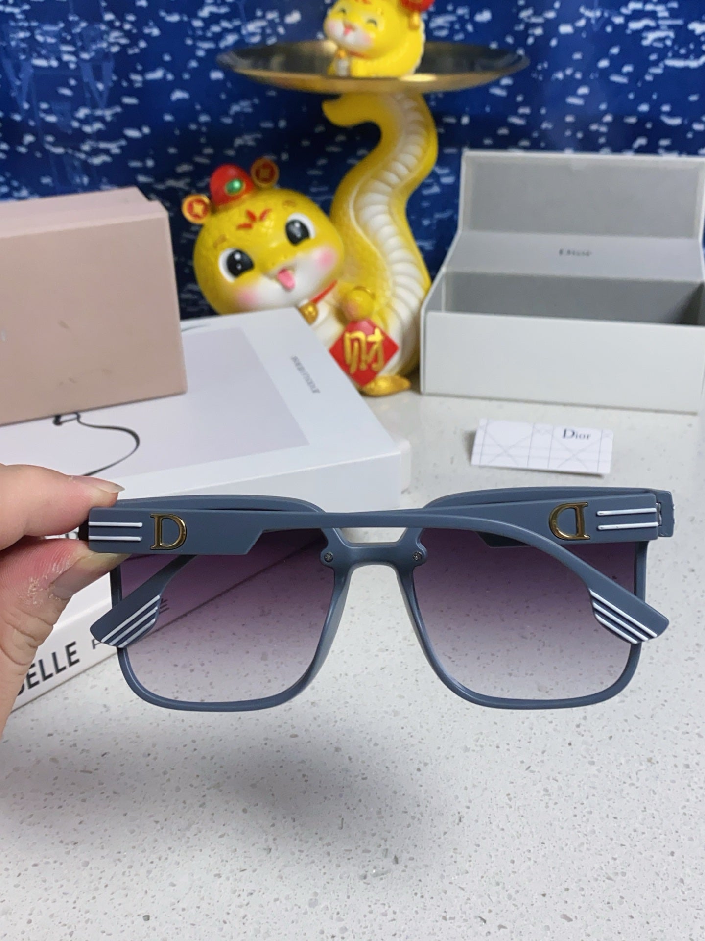 DIOR MONTAIGNE SUNGLASSES 560861 IN TAN BLUE ACETATE