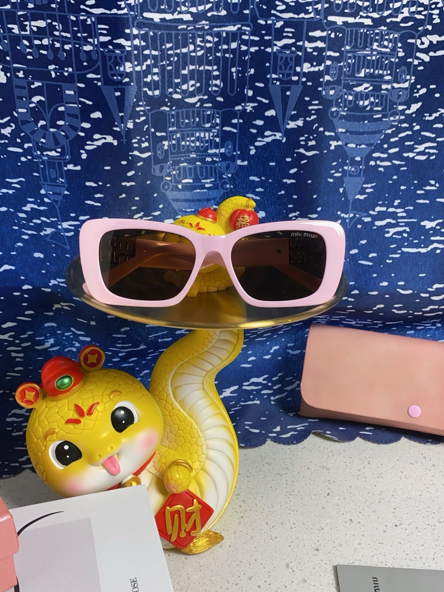 MIU MIU GLIMPSE SUNGLASSES 558345 IN PINK ACETATE GOLD EMBOSSED LOGO