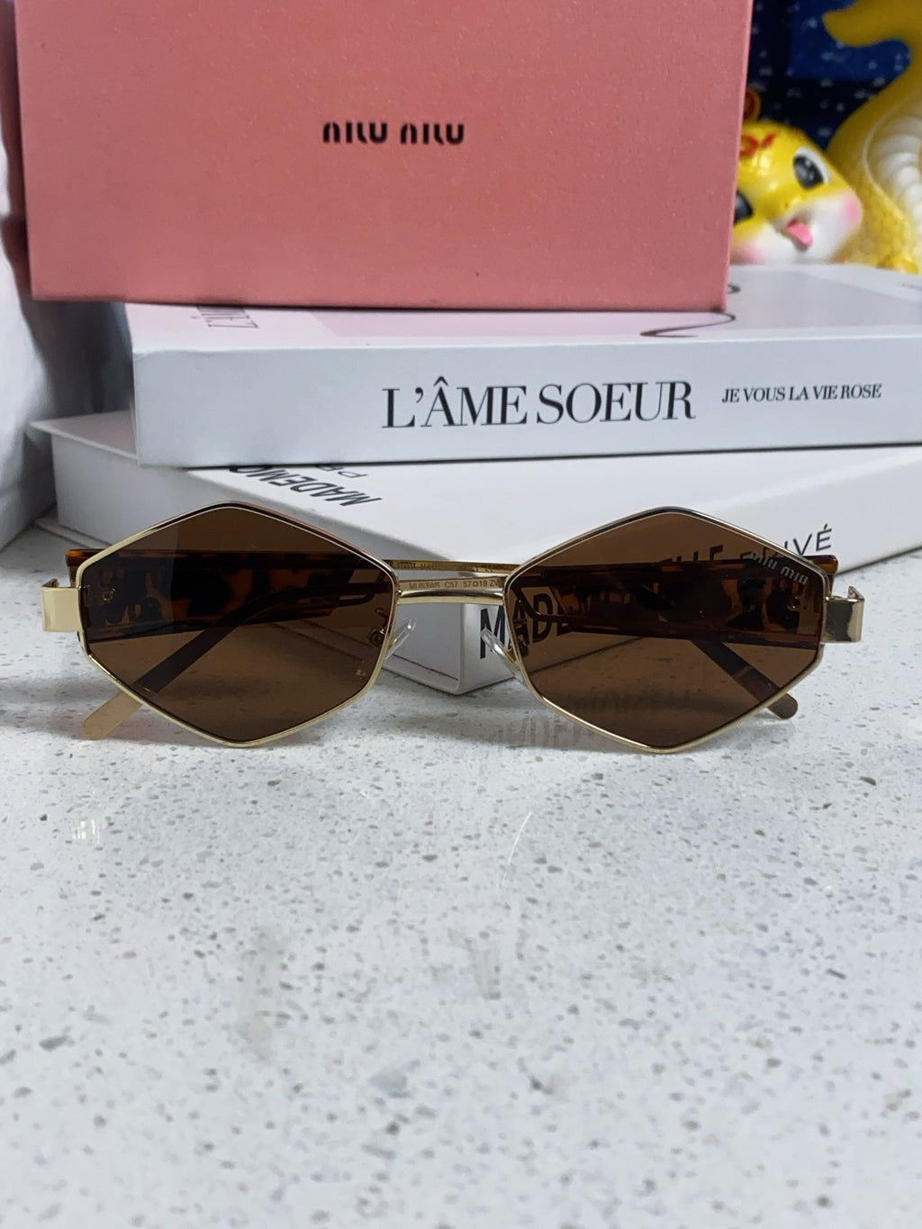 MIU MIU LOGO SUNGLASSES 560865 IN HAVANA ACETATE GOLD METAL BROWN LENS