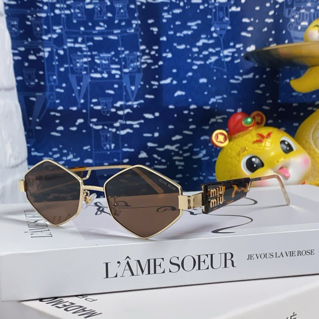 MIU MIU LOGO SUNGLASSES 560865 IN HAVANA ACETATE GOLD METAL BROWN LENS