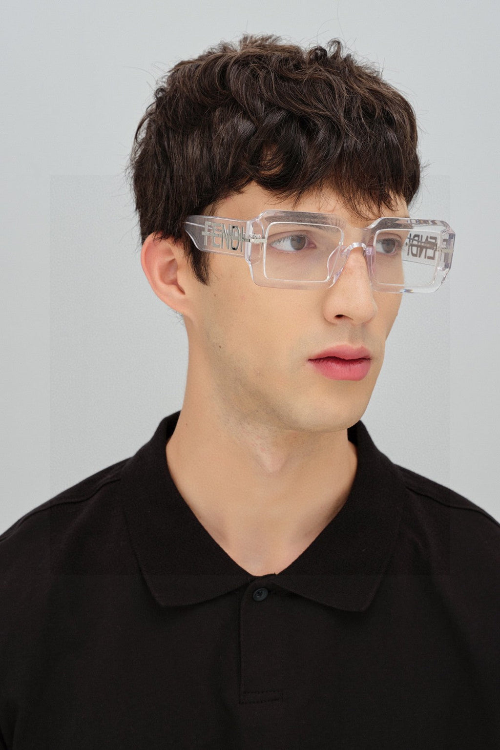 FENDI EMBOSSED LOGO DIAGONAL RECTANGULAR SUNGLASSES 563312 IN ACETATE