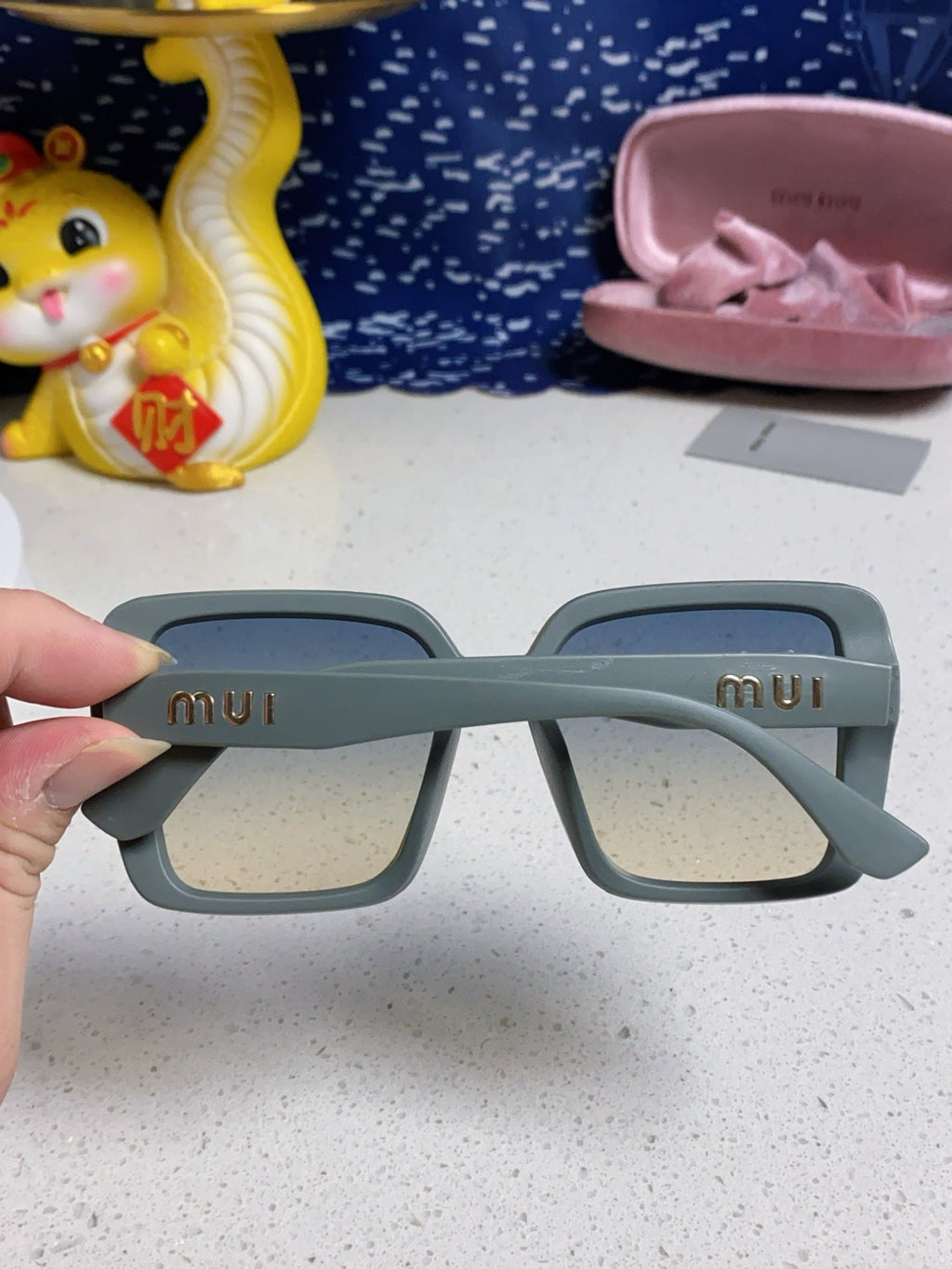 MIU MIU RUNWAY SQUARE SUNGLASSES 563197 IN TAN BLUE ACETATE