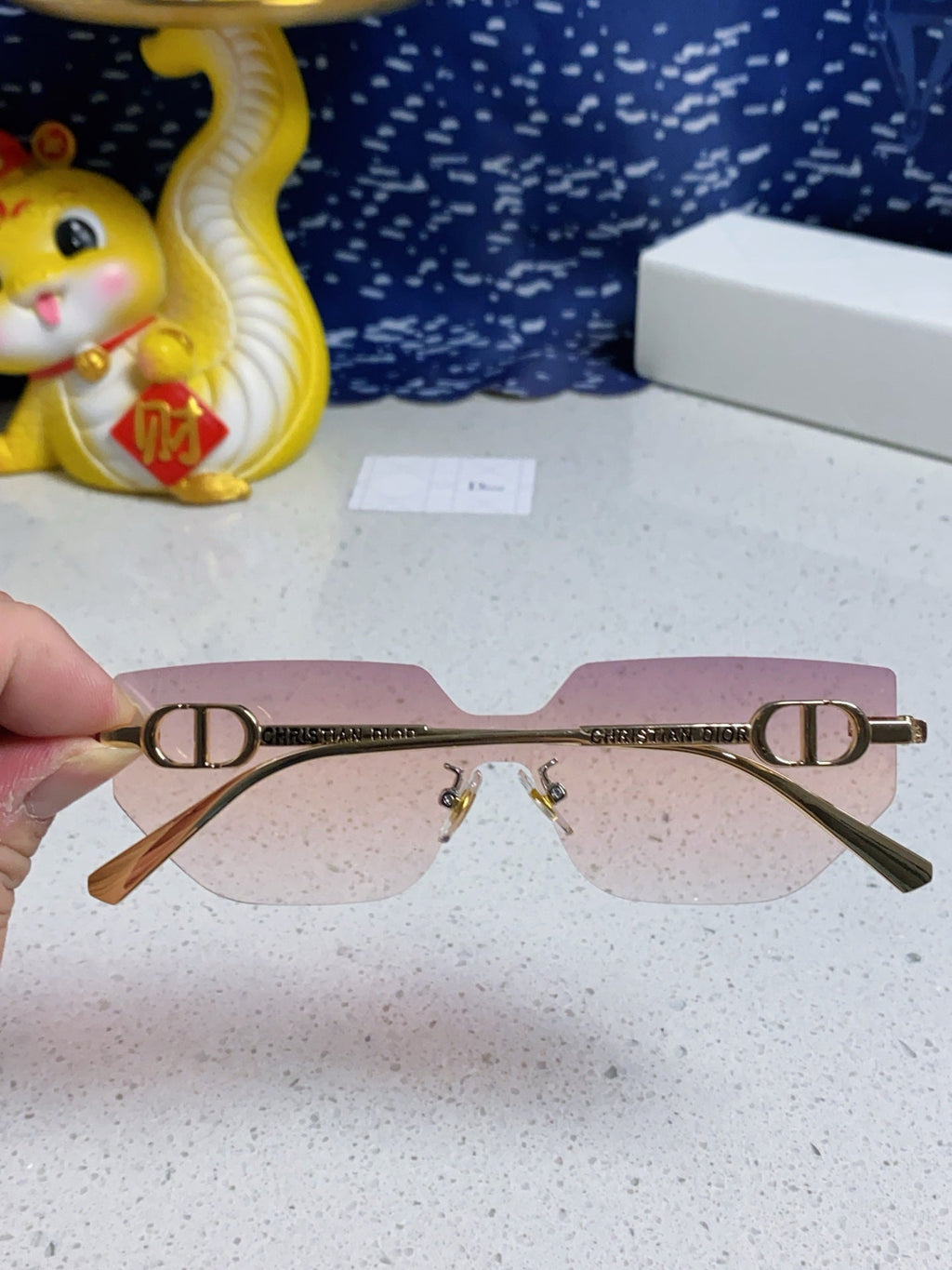 DIOR MONTAIGNE SUNGLASSES 563191 IN GOLD METAL PINK SMOKE LENSES