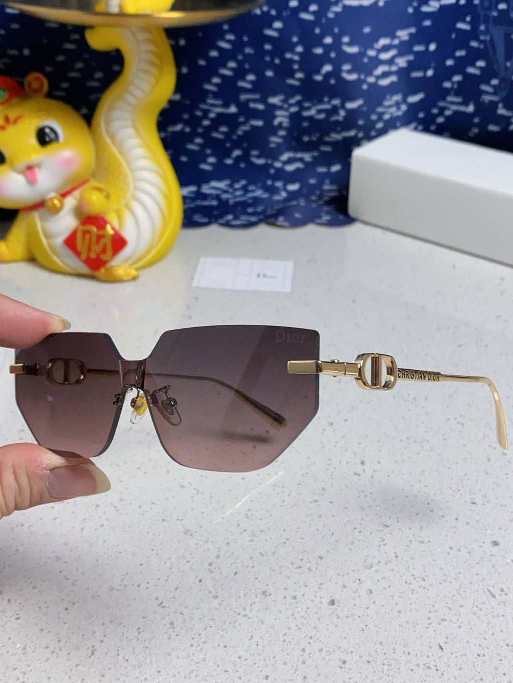 DIOR MONTAIGNE SUNGLASSES 563192 IN GOLD METAL BROWN SMOKE LENSES