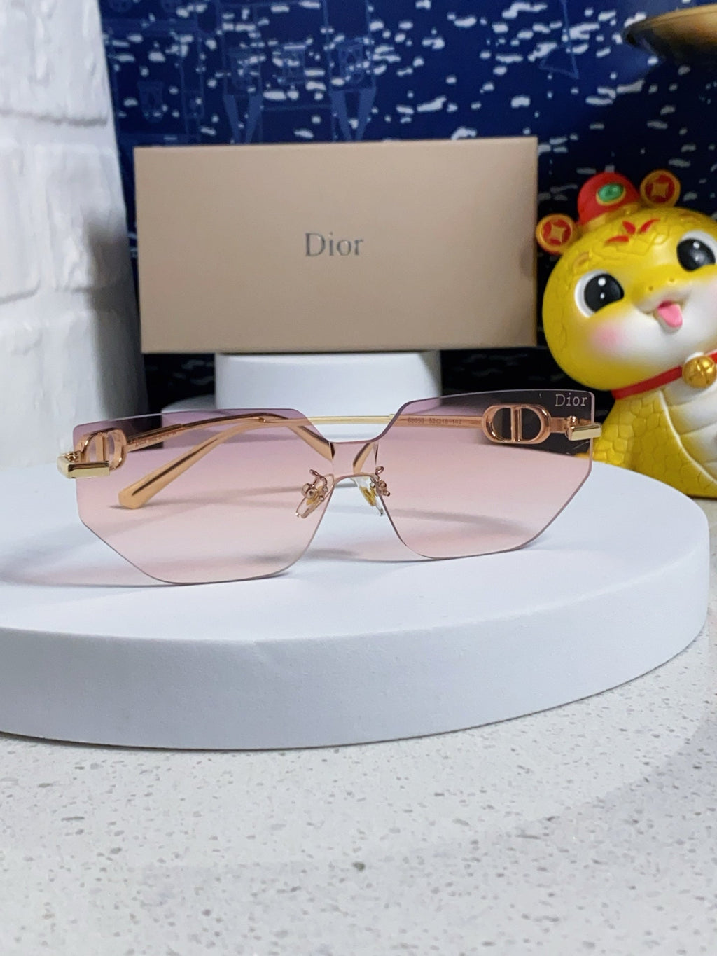 DIOR MONTAIGNE SUNGLASSES 563191 IN GOLD METAL PINK SMOKE LENSES