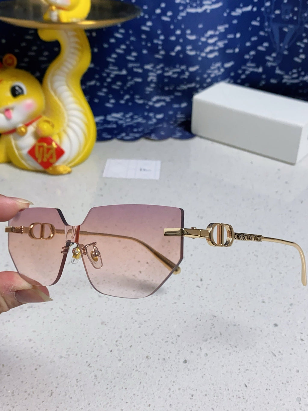DIOR MONTAIGNE SUNGLASSES 563191 IN GOLD METAL PINK SMOKE LENSES