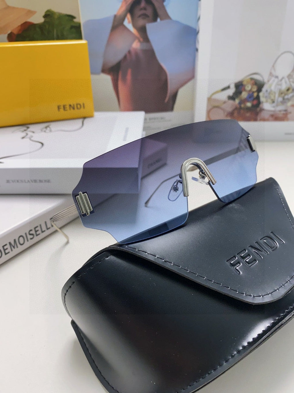FENDI ANGULAR VISOR SUNGLASSES 575795 IN METAL
