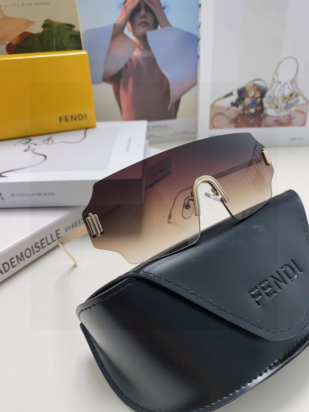 FENDI ANGULAR VISOR SUNGLASSES 575795 IN METAL
