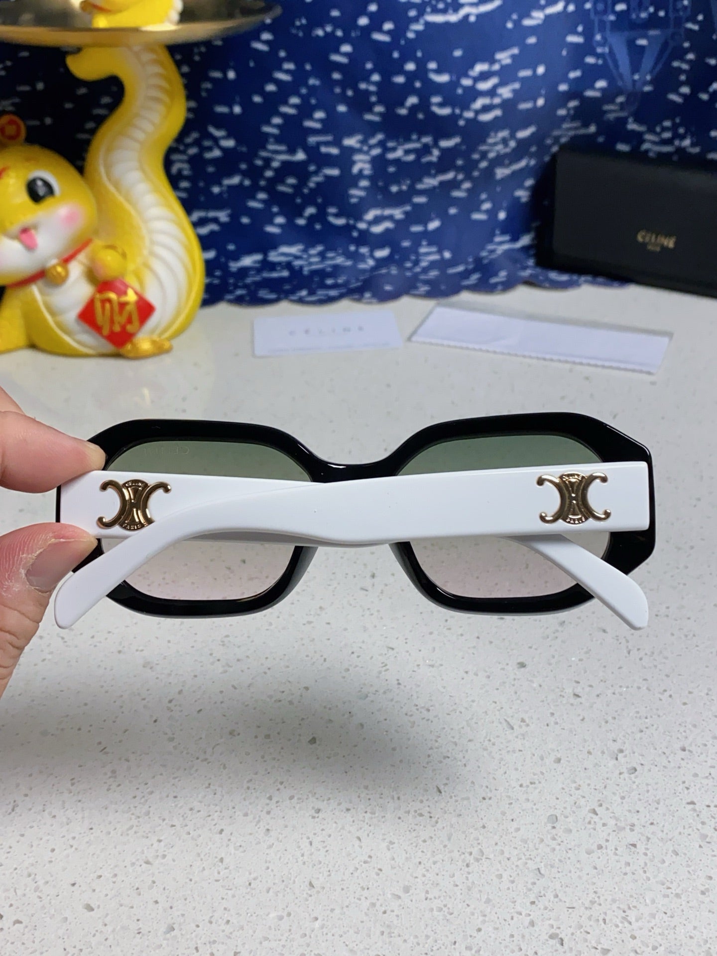 CELINE TRIOMPHE SQUARE SUNGLASSES 566739 IN BLACK AND WHITE ACETATE