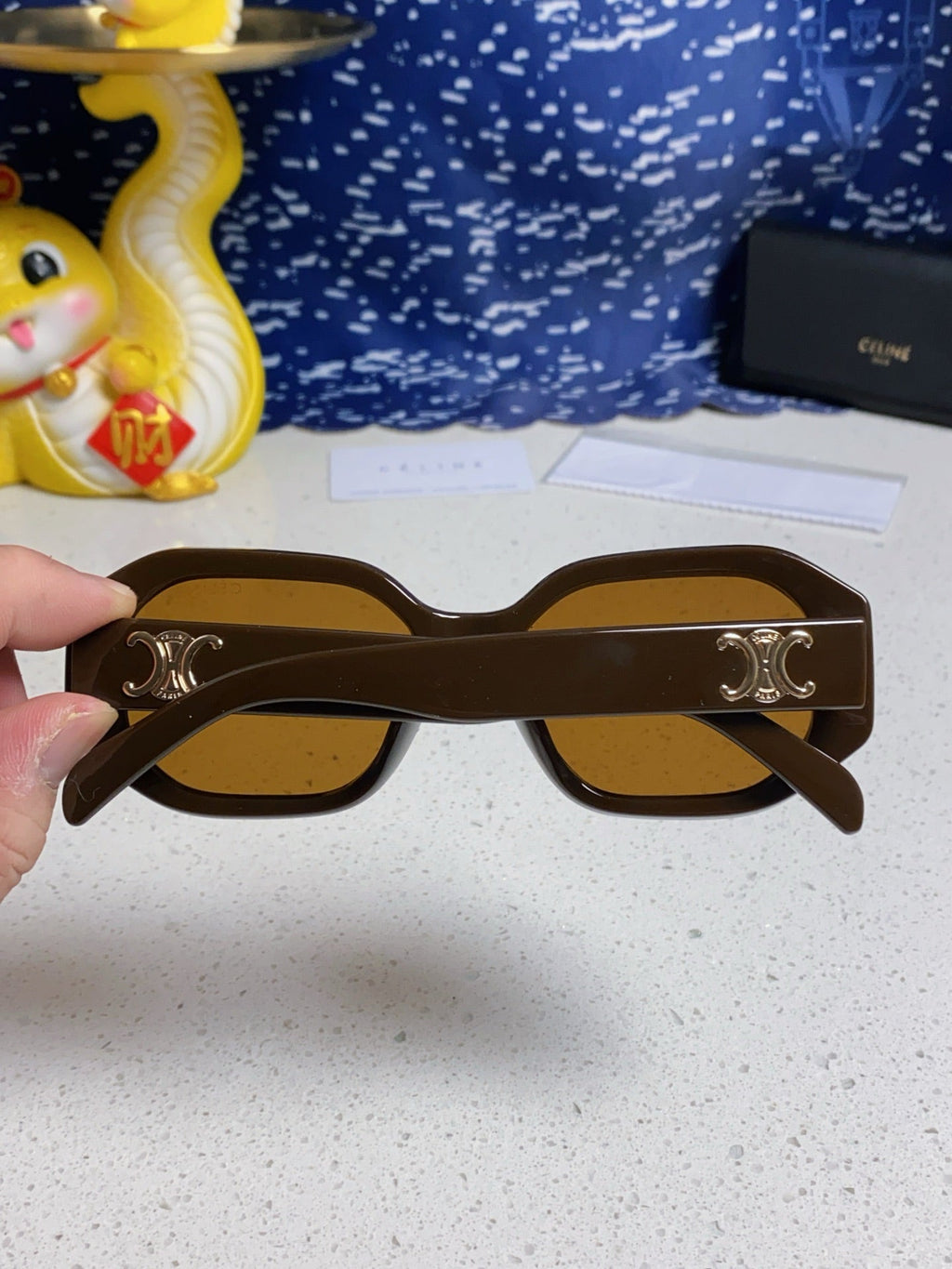 CELINE TRIOMPHE SQUARE SUNGLASSES 566742 IN CAMEL ACETATE