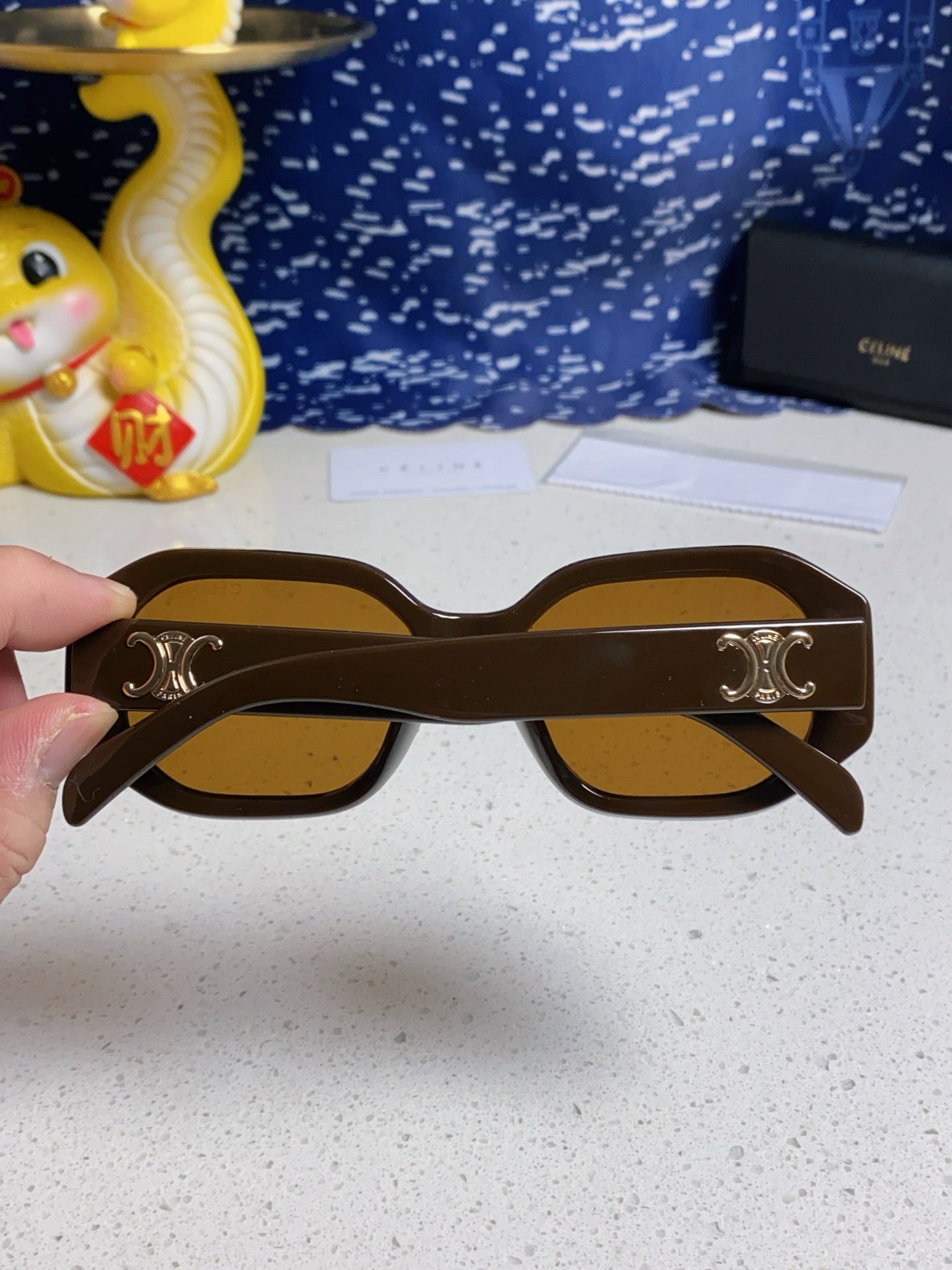 CELINE TRIOMPHE SQUARE SUNGLASSES 566742 IN CAMEL ACETATE