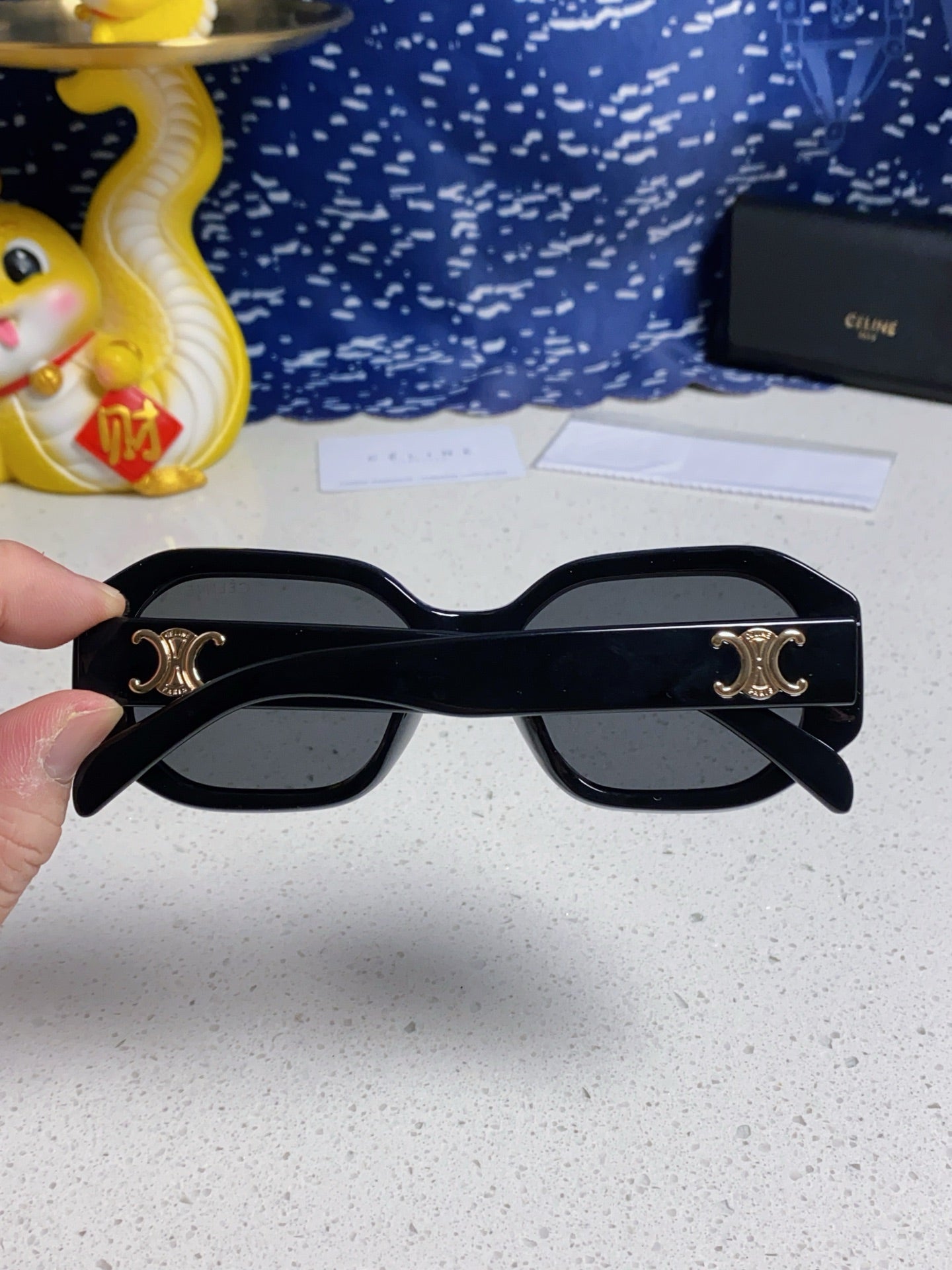 CELINE TRIOMPHE SQUARE SUNGLASSES 566744 IN BLACK ACETATE