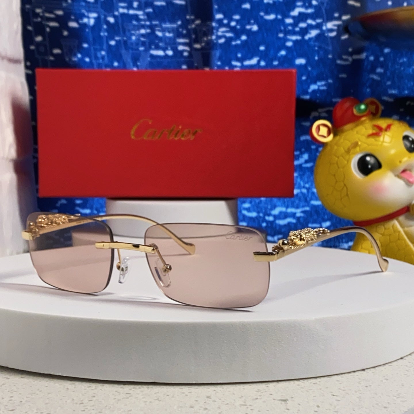CARTIER PANTHÈRE RIMLESS RECTANGULAR FRAME SUNGLASSES 531822 IN METAL